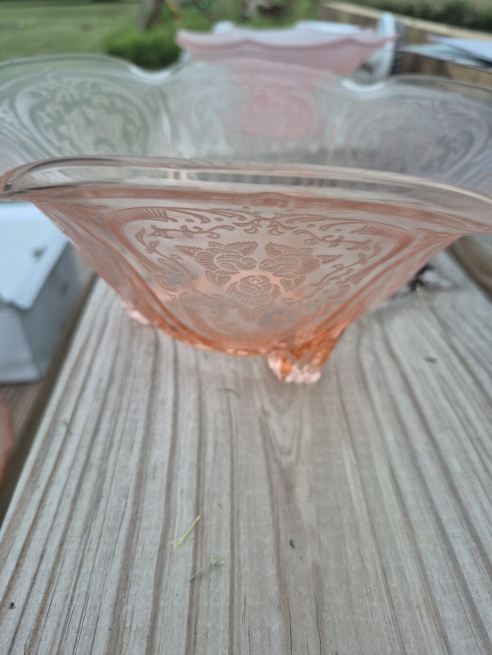 Pink Depression Glass Three-Footed Console Bowl